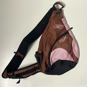 Y2K REEBOK brown pink embroidered athletic crossbody mini backpack.